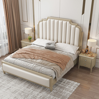 Lit double moderne minimaliste nordique en bois massif, style campagne américaine, cuir, luxe léger, pour chambre principale