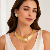 Perhiasan Set Lapis Emas ChuYao dengan Mutiara Imitasi dan Mikro Inlay untuk Wanita, Hadiah Pernikahan, Pesta, Pertunangan, Grosir