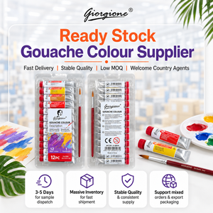 Giorgione – Lot de 12 tubes de <span class=keywords><strong>gouache</strong></span> 12 ml avec pinceau, pigments riches, fournitures d'art, vente en gros, fournisseur d'usine – En stock - Product Image 5
