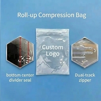 Sac de compression sous vide manuel en nylon laminé PE haute transparence avec double fermeture éclair pour le rangement des vêtements