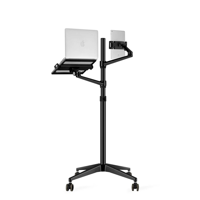 Charmount Laptop and Phone Holder 2 in 1 Floor Mobile Tripod Stand with Wheels and Lock