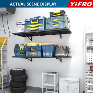 Heavy Duty Rectangle <b>Wall</b> Mounted <b>Garage</b> Shelving 500 Lbs Load Capacity Carbon Steel Double Tier <b>Storage</b> Rack - Product Image 4