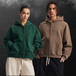 Sudadera con Capucha y Cremallera de Algodón Grueso con Logotipo Personalizado, Unisex, Forro Polar, Alta Calidad, Estilo Urbano Vintage, Corte Holgado, Invierno, Ecológica - Product Image 1