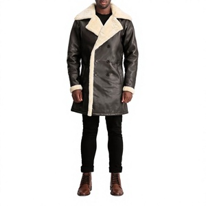 Manteau d'hiver long pour homme en cuir véritable, écologique, respirant, imperméable, col mandarin, double boutonnage, rembourré 320g, boutonné - Product Image 2