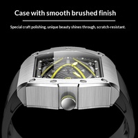 Montre mécanique automatique pour homme en acier inoxydable de forme tonneau, lumineuse, avec bracelet en silicone, grand cadran en cristal saphir, calendrier