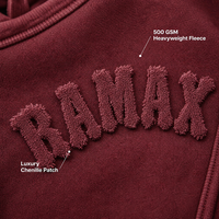 Completo Tuta Sportiva RAMAX Bordeaux Pesante con Cappuccio e Pantaloni 500 GSM Personalizzabile Oversize Streetwear Uomo Casual Fornitore all'Ingrosso