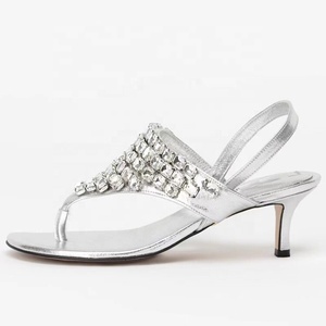 Sliver Low Thin Heels Women Clip Toe Pumps Dress Slingback Thong Sandals Summer Big Diamonds <b>Shoes</b> - Product Image 2