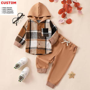 Vêtements en coton unisexe pour enfants, haut à capuche à manches longues et <span class=keywords><strong>pantalon</strong></span> décontractés à imprimé <span class=keywords><strong>treillis</strong></span> pour le printemps - Product Image 2