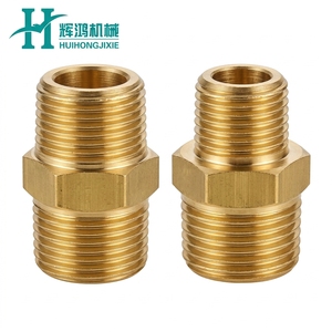 Conector hexagonal de latón NPT macho a macho, rosca igual y reductora para sistemas de agua, aire y combustible - Product Image 1