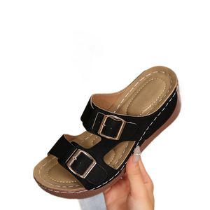 2026 Hot Sale Broken Heel Thick Sole Slippers Women Summer One Band Buckle Beach <b>Sandals</b> Plus Size Casual Slides - Product Image 5