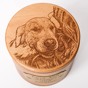 ODM OEM Personalizable Retrato Personalizado Madera Mascota Cenizas Caja Aliso Madera Perro Urna - Product Image 3