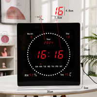 Jam Dinding LED Digital Elektronik Kalender Abadi Modern dengan Termometer dan Fase Bulan untuk Ruang Tamu/Kamar Belajar Gantung