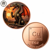 Pièce de monnaie en cuivre pur 999 de 1 once, motif dragon cracheur de feu avec château au coucher du soleil, pièce commémorative de collection, vente en gros personnalisée