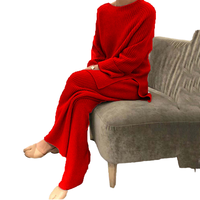 Ensemble décontracté élégant pour femme – Pull et pantalon en maille anti-boulochage, coupe ample, couleur unie, manches longues – Collection Automne Hiver