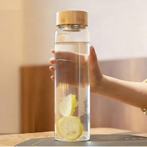 Bouteille d'eau en verre borosilicate de 1000 ml avec marqueur de temps et couvercle en bambou pour la vente en gros - Product Image 1