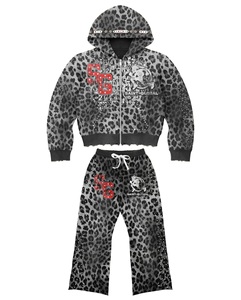 SAINT-GLOBAL Survêtement unisexe imprimé léopard à capuche avec fermeture éclair, manches longues, coupe ample, style streetwear, tenue d'automne pour l'extérieur - Product Image 1