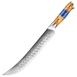 10-Inch Flex Curved Cimeter Knife Luxury 67 Layers Damascus Steel Long Ham Filleting Full Tang Luxury Handmade Kitchen Popular