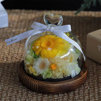 Kubah Kaca Bunga Matahari Bentuk Hati yang Diawetkan, Ornamen Rumah Abadi untuk Natal & Hari Valentine, Tahan Lama 3-5 Tahun