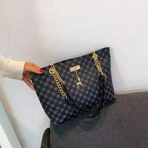 Sac à main pour femme en PU imperméable de grande capacité, imprimé rétro, fermeture éclair, chaîne simple, sac à bandoulière portable - Product Image 3