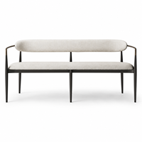 Banc de salle à manger en métal bicolore avec dossier incurvé rembourré, six pieds coniques, assise de 156 cm de large, pour cuisine et salle à manger