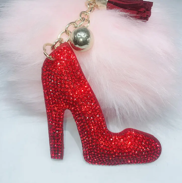 Bling di cristallo del rhinestone di alta scarpe tacco portachiavi pendente del sacchetto accessori, rosso argento di scintillio di alta scarpe col tacco alto fascino portachiavi