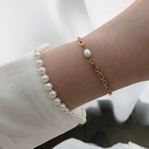 Elegant Natural <b>Shell</b> Gold Plated Paperclip Chain Fresh Water Pearl Stainless Steel Chain <b>Bracelet</b> - Product Image 2