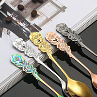 Cuillère à fruits créative en acier inoxydable avec fleur de rose, ensemble de fourchettes pour thé, dessert, café, miel, remuer, ustensile en métal
