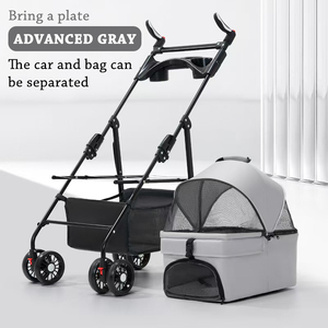 <span class=keywords><strong>Poussette</strong></span> pliable 2-en-1 de type voiture pour animaux de compagnie, grande taille, en lin, pour chats et chiens - Utilisation extérieure - Product Image 2