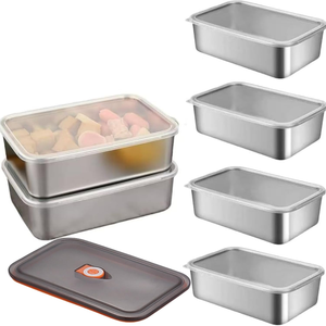 Thép không gỉ hình chữ nhật thực phẩm lưu trữ Box <span class=keywords><strong>container</strong></span> với nắp rõ ràng bị rò rỉ rõ ràng nắp nhựa máy rửa chén an toàn - Product Image 5