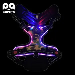 QQPETS Light Led Dog Harness No Pull Reflective Breathable Heavy Duty Service Custom Tactical Pet Dog Training Harness