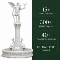 Fontaine personnalisée en marbre avec statue de dieu ailé Astutia, éclairage RGB/laser, étanche IP68, petite figurine de dauphin pour hôtel, place publique, jardin