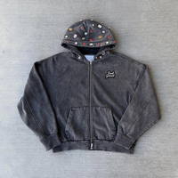 Sweat-shirt surdimensionné à fermeture éclair pour homme, avec logo personnalisé, fabrication OEM, design avec strass, 500 g/m², effet délavé vintage