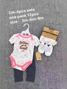 Conjunto de Roupas para Bebês Meninas J25XL com 4 Peças, Body Estampado, Leggings, Faixa de Cabelo com Laço e Sapatos, Conjunto Boutique Infantil - Product Image 6