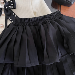 New Spot Wholesale Black Luxury Autumn Set Black Bow <b>Cardigan</b> Long-<b>Sleeved</b> Set + <b>Short</b> Skirt Girls Set Three-Piece Suit - Product Image 5