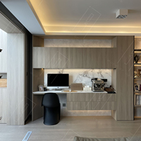 Bibliothèque en bois à panneaux plats avec bureau intégré, écologique, durable, multifonction, mobilier de bureau à domicile pour espaces compacts