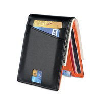 Minibook dompet uang ramping pria, klip uang lipat dua pemblokir RFID untuk pria dengan jendela ID