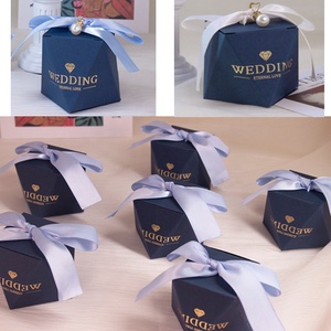Boîte à bonbons élégante bleu marine pour mariage, cadeau de fête de mariage, boîte à bonbons, bonbonnière avec nœud en ruban de satin - Product Image 5