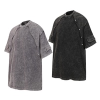 T-shirts pour hommes en gros, de haute qualité, délavés et vieillis, coupe ample, unis, avec rivets, patchwork brut et irrégulier, pur