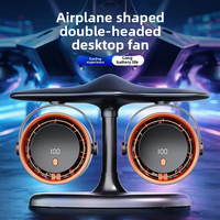 Nouveau ventilateur de bureau transfrontalier à double tête en forme d'avion, à circulation turbo, à fort débit d'air, pour usage domestique et professionnel, rechargeable par USB