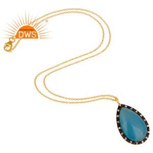 Collar de Plata Chapado en Oro de 18k Hecho a Mano con Colgante de Calcedonia Azul y Circonita, Fabricante de Joyería - Product Image 3