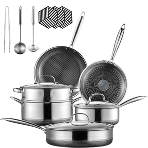 Ensemble de casseroles en acier inoxydable triple couche de 10 pièces avec revêtement céramique moderne, couvercles en verre et poignées en acier inoxydable, compatible gaz et induction - Product Image 1
