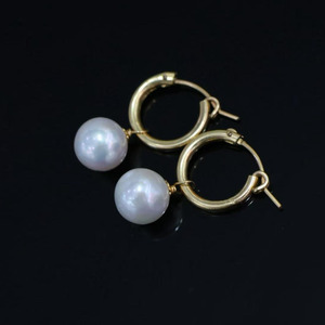 14K Gold Filled Huggie Hoop Drop <b>Earrings</b>, 10‑11mm Iridescent High Luster Natural Edison Freshwater Pearl <b>Dangle</b> Hoop <b>Earrings</b> - Product Image 3