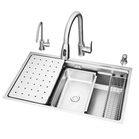 Ensemble d'évier de cuisine rectangulaire multifonctionnel en acier inoxydable 304 avec robinet, égouttoir et panier de lavage, grande taille, vente en gros