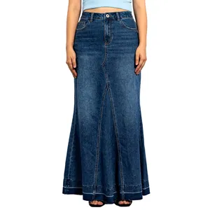 कस्टम जीन स्कर्ट महिलाओं के लिए हाई वेस्ट फिशटेल प्लीटेड लंबी डेनिम स्कर्ट