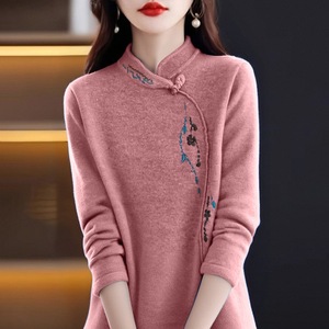 Women's Thickened Fleece Lined Retro Long Sleeve Sweater Purple Embroidered Autumn Winter Outerwear Base Layer M 4XL - Product Image 2