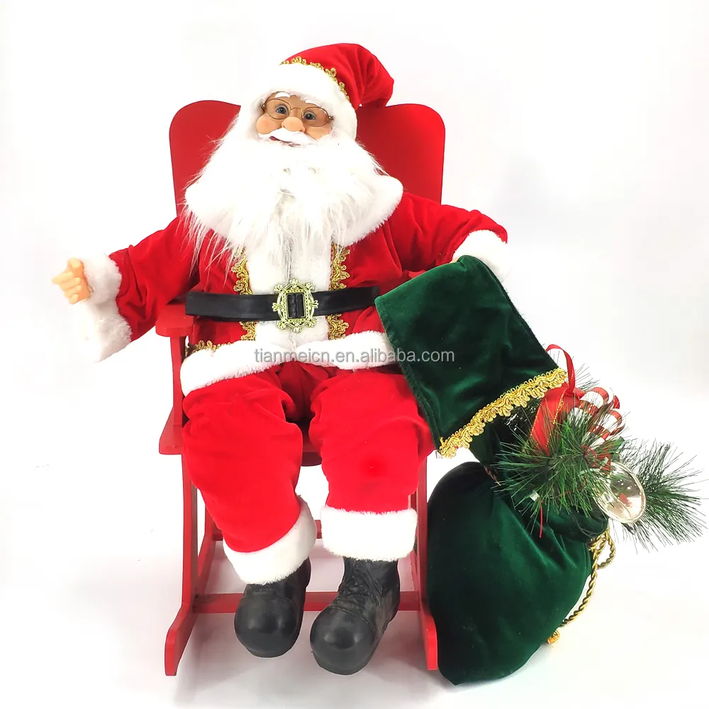 Santa Gifts 60cm Chair Santa Claus Animated With Light Christmas Ornament Figurine Decoration Xmas Dolls Holiday Collection Home Gifts