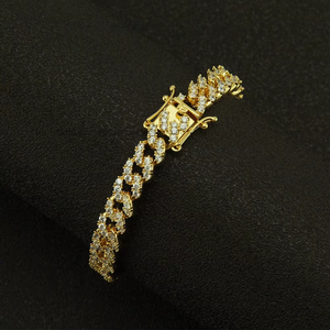 Shiny zircon men's and women's <b>Cuban</b> <b>chain</b> bracelet hip-hop environmentally friendly copper jewelry width 8mm - Product Image 2