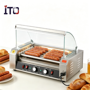 Parrilla Eléctrica Comercial para Hot Dogs - Asador de <span class=keywords><strong>Salchichas</strong></span> con 7/11 Rodillos y Cubierta de Vidrio - Product Image 1