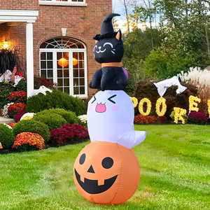 แมวผีสีดำเป่าลมขนาด 6 ฟุต พร้อมไฟ LED รูปฟักทอง สำหรับตกแต่งสวนในวันฮาโลวีน - Product Image 2