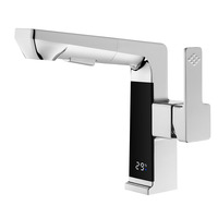Robinet de lavabo thermostatique moderne en alliage de zinc, monotrou, à poser sur le comptoir, avec affichage LED, design intelligent extractible, chromé, mitigeur de lavabo en céramique